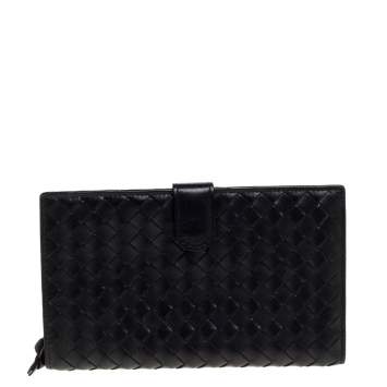 Pre Owned Bottega Veneta Black Intrecciato Nappa Leather Tourmaline Wallet