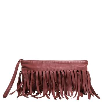 Pre Owned Bottega Veneta Rust Intrecciato Leather Fringe Clutch