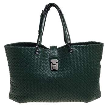 Pre Owned Bottega Veneta Green Intrecciato Leather Shopper Tote