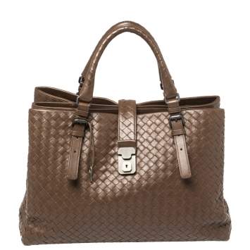 Pre Owned Bottega Veneta Dark Brown Intrecciato Leather Large Roma Tote