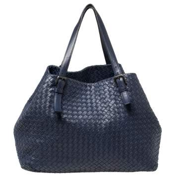 Pre Owned Bottega Veneta Midnight Blue Intrecciato Leather Large Cesta Tote