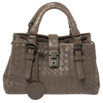 Pre Owned Bottega Veneta Dark Beige Intrecciato Leather Roma Tote