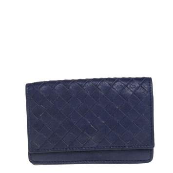 Pre Owned Bottega Veneta Purple Intrecciato Leather Card Holder