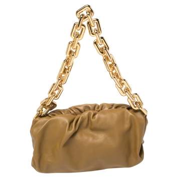 Pre Owned Bottega Veneta Olive Green Leather Chain Pouch Shoulder Bag