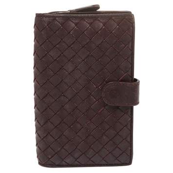 Pre Owned Bottega Veneta Plum Intrecciato Leather Continental Wallet
