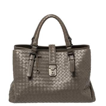 Pre Owned Bottega Veneta Grey Intrecciato Leather Large Roma Tote