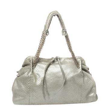 Pre Owned Bottega Veneta Silver Python Shoulder Bag