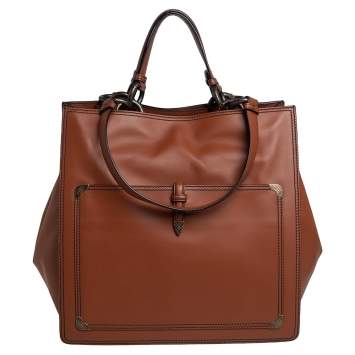 Pre Owned Bottega Veneta Brown Leather Shopper Tote