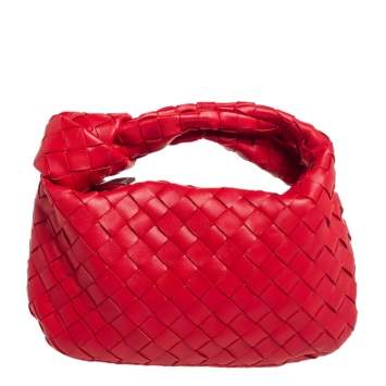 Pre Owned Bottega Veneta Red Leather Mini BV Jodie Bag