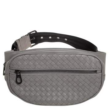 Pre Owned Bottega Veneta Grey Intrecciato Leather Zip Belt Bag 