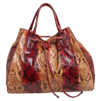 Pre Owned Bottega Veneta Multicolor Python Drawstring Tote