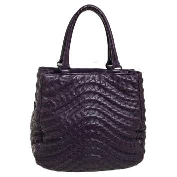 Pre Owned Bottega Veneta Purple Intrecciato Leather Large Maggiore Tote