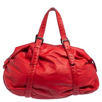 Pre Owned Bottega Veneta Red Leather Satchel