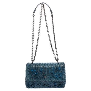 Pre Owned Bottega Veneta Blue Snakeskin Leather Olimpia Shoulder Bag