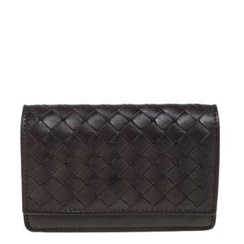 Pre Owned Bottega Veneta Brown Intrecciato Leather Business Card Holder