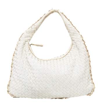 Pre Owned Bottega Veneta White Intrecciato Leather Small Veneta Hobo
