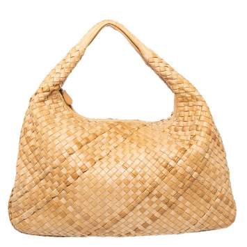 Pre Owned Bottega Veneta Sand Beige Intrecciato Leather Large Veneta Hobo