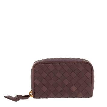 Pre Owned Bottega Veneta Brown Intrecciato Leather Zip Around Wallet