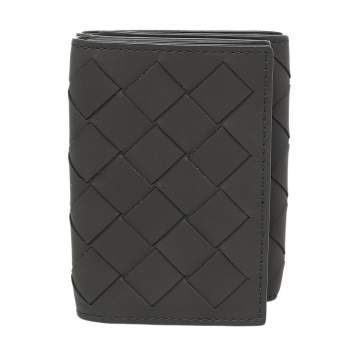 Pre Owned Bottega Veneta Grey Intrecciato Leather Trifold Wallet