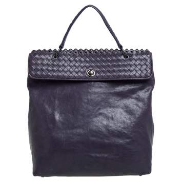 Pre Owned Bottega Veneta Purple Intrecciato Leather Tina Top Handle Bag