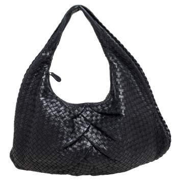 Pre Owned Bottega Veneta Black Intrecciato Leather Large Veneta Hobo