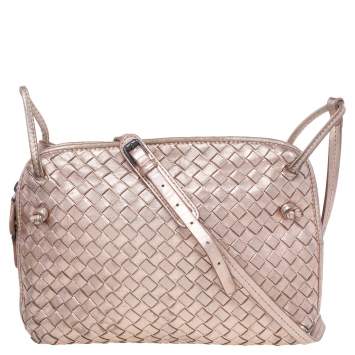 Pre Owned Bottega Veneta Metallic Leather Nodini Crossbody Bag