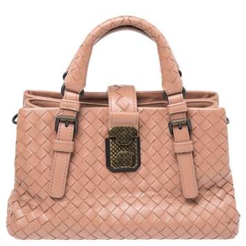 Pre Owned  Bottega Veneta Beige Intrecciato Leather Mini Roma Tote