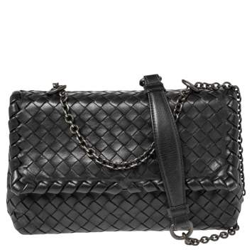 Pre Owned Bottega Veneta Black Intrecciato Leather Olimpia Shoulder Bag