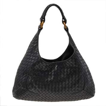 Pre Owned Bottega Veneta Black Intrecciato Leather Hobo