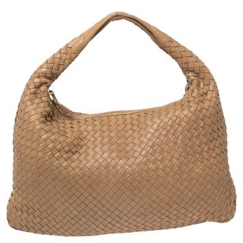 Pre Owned Bottega Veneta Beige Intrecciato Leather Large Veneta Hobo