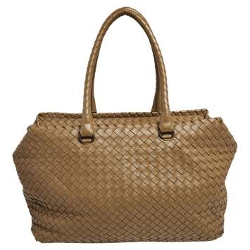 Pre Owned Bottega Veneta Brown Intrecciato Leather Brick Satchel