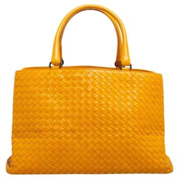 Pre Owned Bottega Veneta Mustard Intrecciato Leather Tote