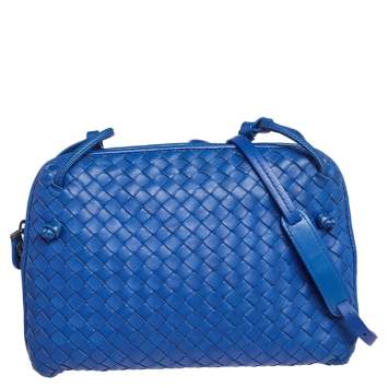Pre Owned Bottega Veneta Blue Intrecciato Leather Nodini Crossbody Bag