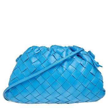 Pre Owned Bottega Veneta Blue Leather Intrecciato The Pouch Mini Shoulder Bag