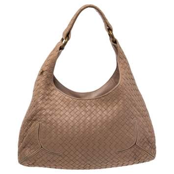 Pre Owned Bottega Veneta Beige Intrecciato Leather New Ball Hobo 