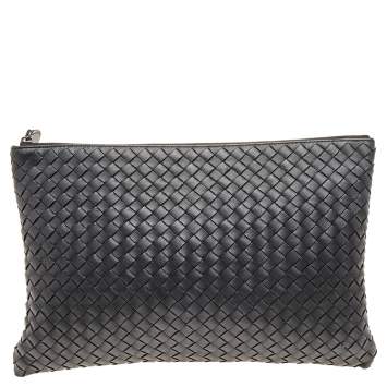 Pre Owned Bottega Veneta Black Intrecciato Leather Clutch