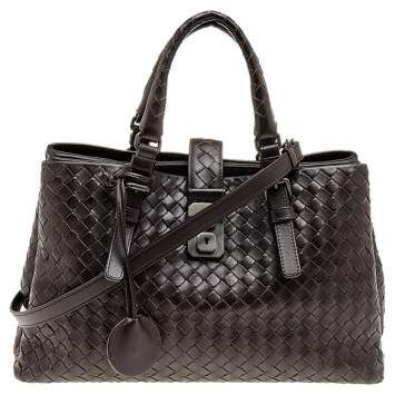 Pre Owned Bottega Veneta Dark Brown Intrecciato Leather Small Roma Tote