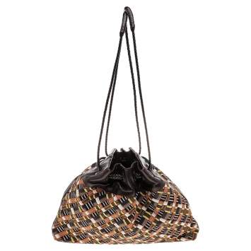 Pre Owned Bottega Veneta Multicolor Fabric And Leather Drawstring Shoulder Bag