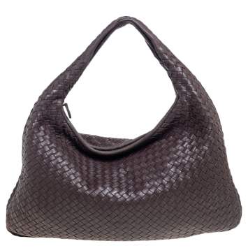 Pre Owned Bottega Veneta Brown Intrecciato Leather Large Veneta Hobo