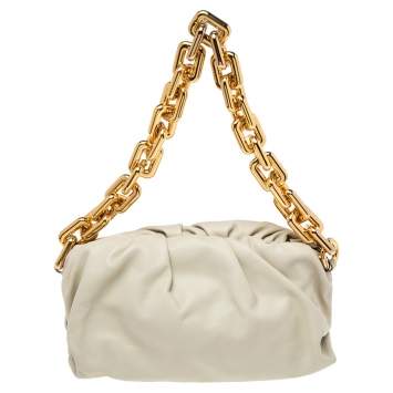 Pre Owned Bottega Veneta White Leather The Chain Pouch Bag