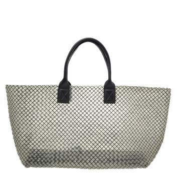 Pre Owned Bottega Veneta Light Olive/Black Intrecciato PVC And Leather Limited Edition Cabat Tote