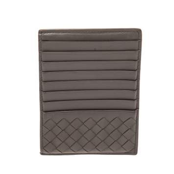 Pre Owned Bottega Veneta Grey Intrecciato Leather Card Holder 8CC