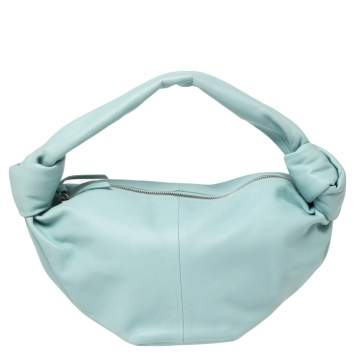 Pre Owned Bottega Veneta Celeste Blue Leather Double Knot Clutch 