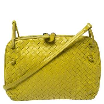 Pre Owned Bottega Veneta Apple Green Intrecciato Leather Nodini Crossbody Bag