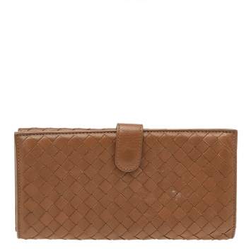 Pre Owned Bottega Veneta Brown Intrecciato Leather Wallet