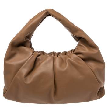 Pre Owned Bottega Veneta Camel Brown Leather Medium The Shoulder Pouch Bag