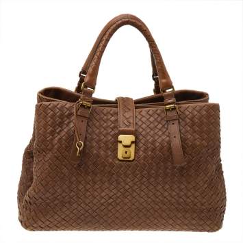 Pre Owned Bottega Veneta Brown Intrecciato Leather Large Roma Tote