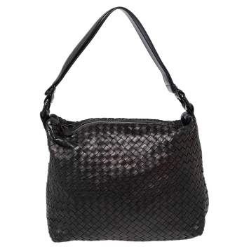 Pre Owned Bottega Veneta Black Intrecciato Leather Pyramid Hobo