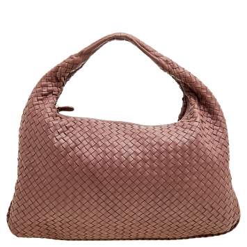 Pre Owned Bottega Veneta Old Rose Intrecciato Leather Large Veneta Hobo