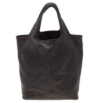Pre Owned Bottega Veneta Dark Brown Leather Intrecciato Regent Tote